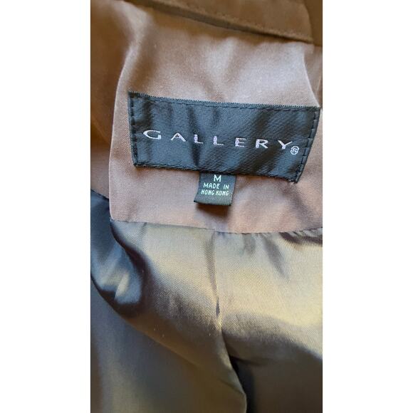 Vintage Gallery Black Brown Tan Trench Coat Medium  Classic Long Overcoat Fall - Picture 7 of 9